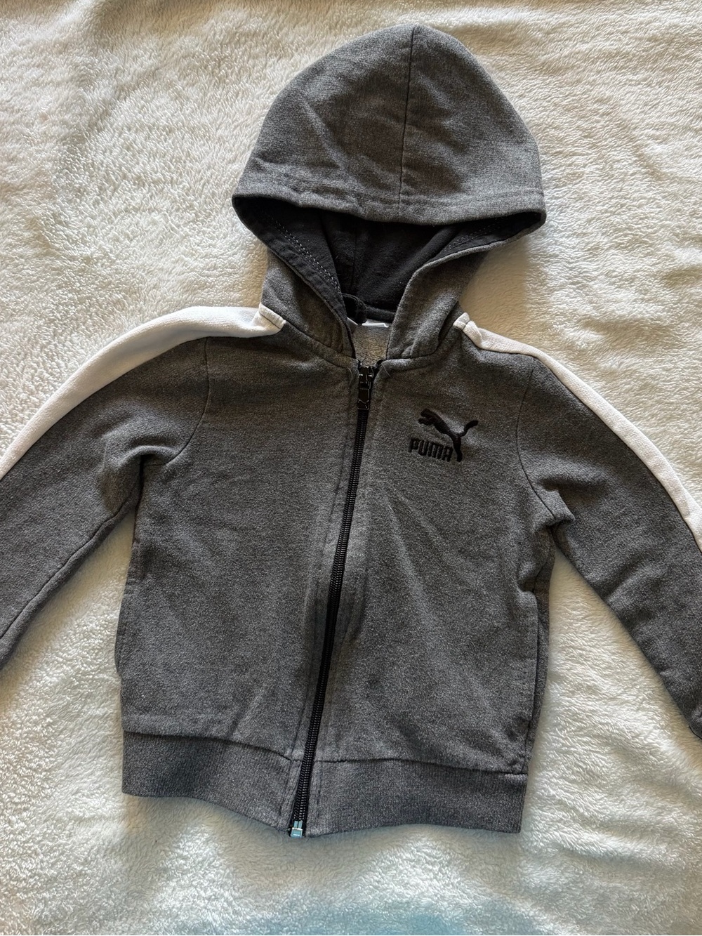 Puma Kids Gray Zip-Up Hoodie with White Shoulder Stripes